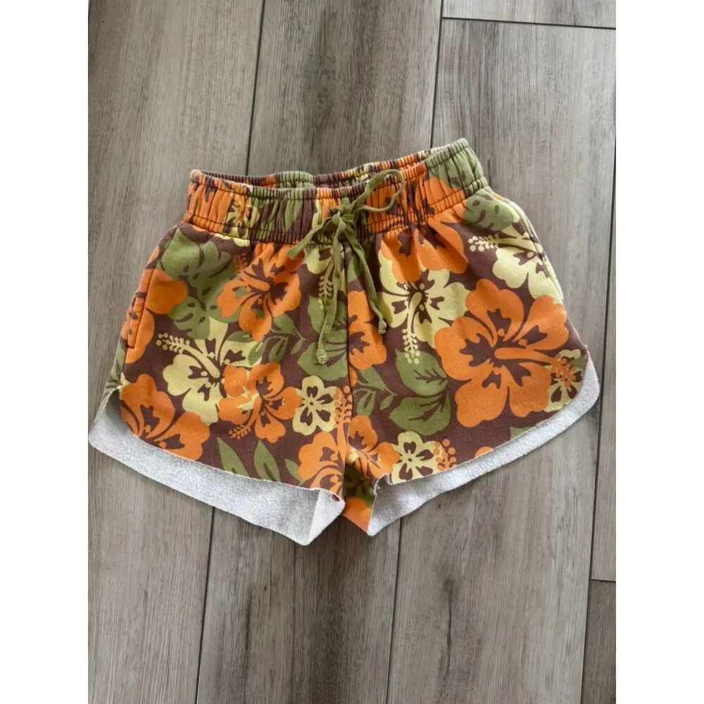 Wild Fable Tropical Hawaiian Dolphin Hem Sweat Shorts XS Beach Resort Lounge